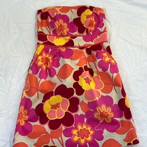 Jade by Melody Tam Strapless Dress Size 4 Pink Orange Floral